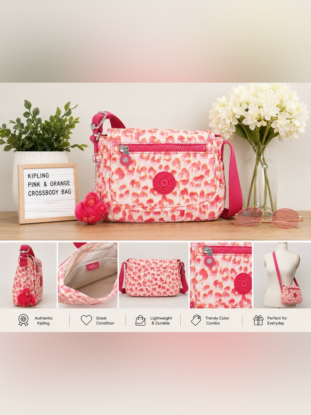 Kipling Pink and Orange Crossbody Bag
